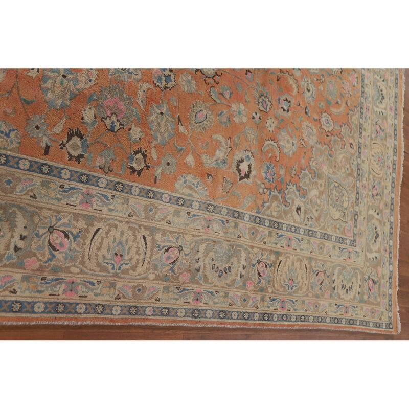 Hand Knotted Oriental 100% Wool Carpet Traditional Floral Oranges & Rust Mashad Area Rug - 11' 2'' X 8' 1''