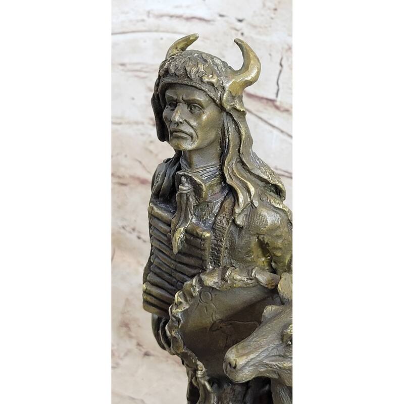 Native American Indian Shaman W/ Deer Bronze Statue Sculpture Figure 12 Inches X 6.5 Inches
