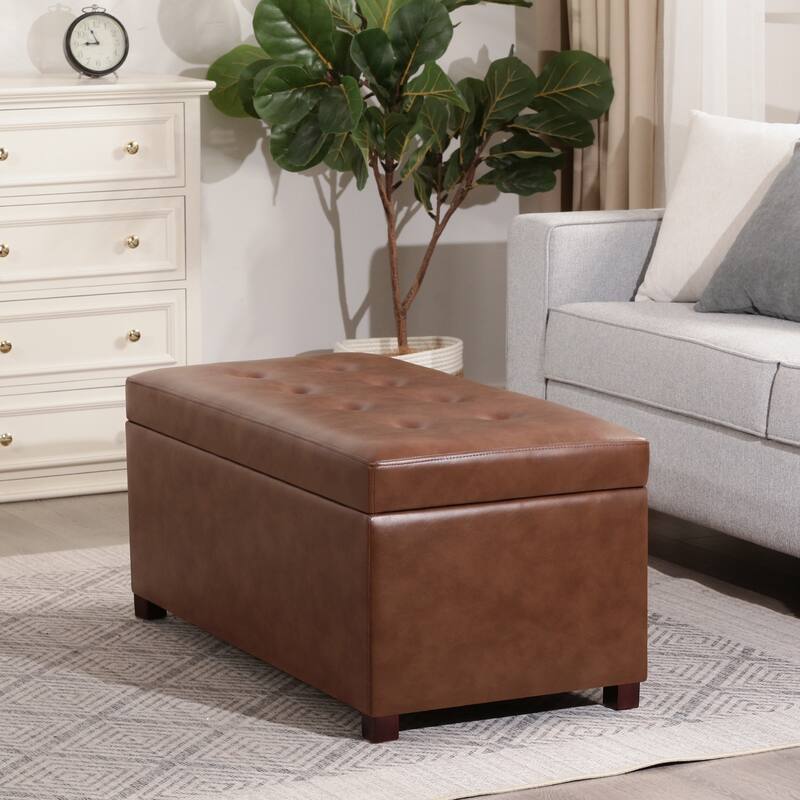 Adeco Rectangle Storage Ottoman Bench for Living Room Bedroom