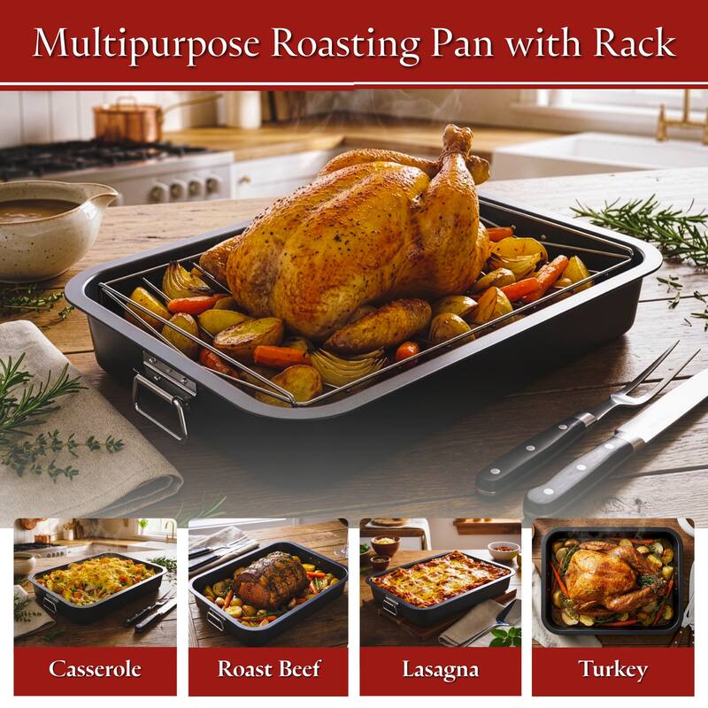 Roasting Pan with Angled Rack Nonstick Oven Roaster by Classic Cuisine