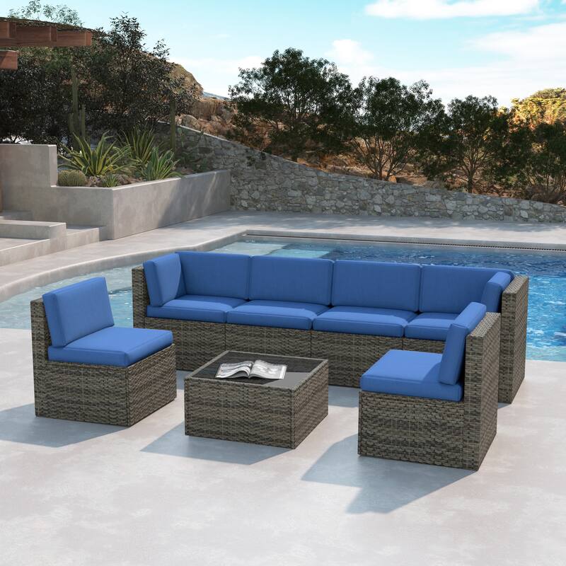 7-Piece Patio Wicker Sets Rattan Sectional Sofa With Cushions