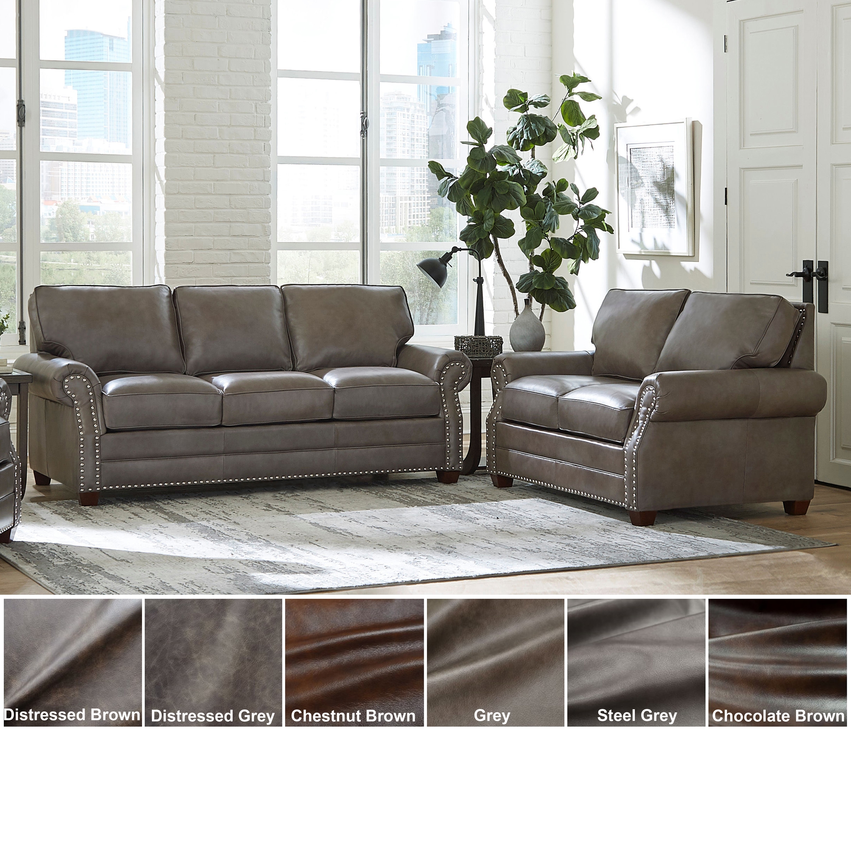 Made in USA Vernon Top Grain Leather Sofa Bed and Loveseat Set