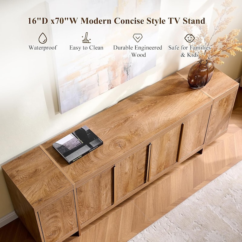 Modern 70" TV Stand, Entertainment Center, Handle-Free Hidden Design