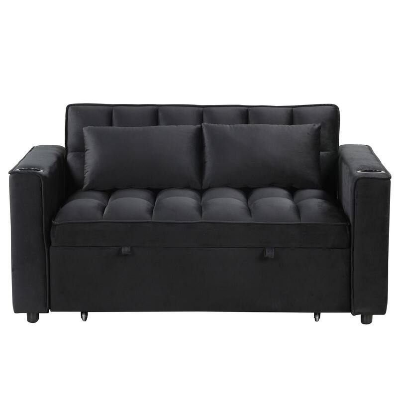 4-1 Multi-Functional Sofa Bed, 55.3" Sleeper Sofa Bed with Cup Holder & USB Port, Convertible Sleeper Couch Bed for Living Room