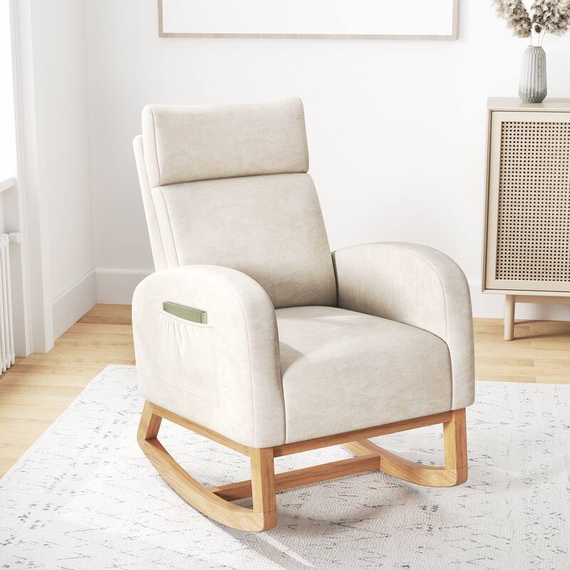 Gymax Nursery Rocking Chair Upholstered Chenille Rocker Armchair w/