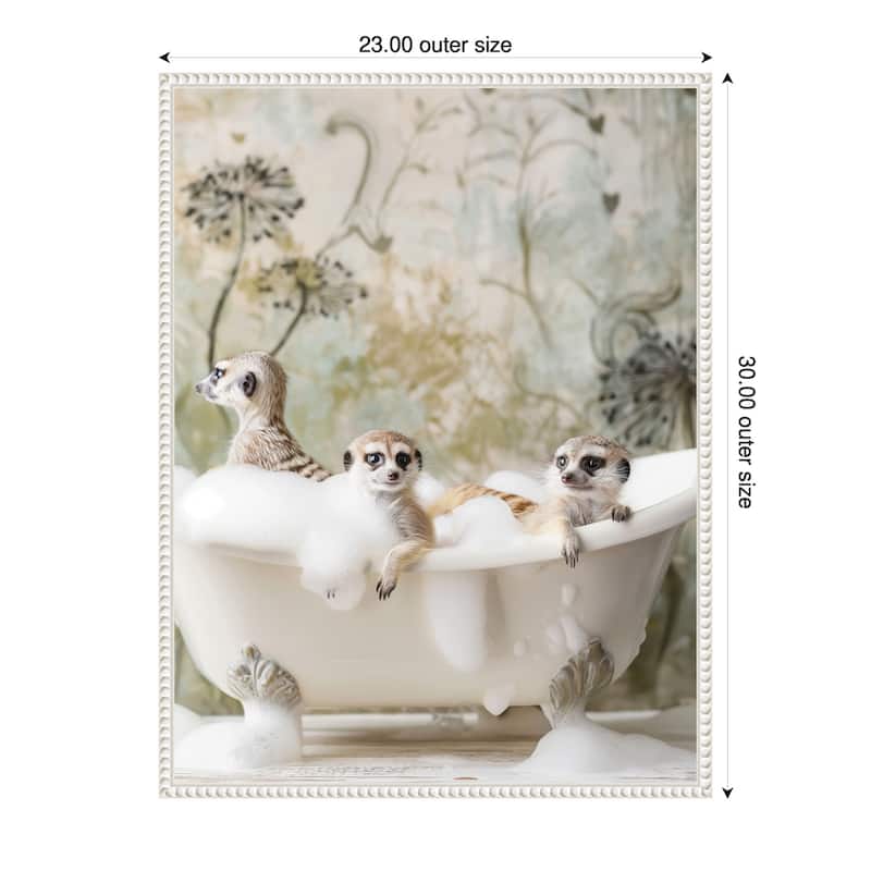 Meerkat Bubble Bath by Niky Rahner Framed Canvas Wall Art - 23 x 30 in