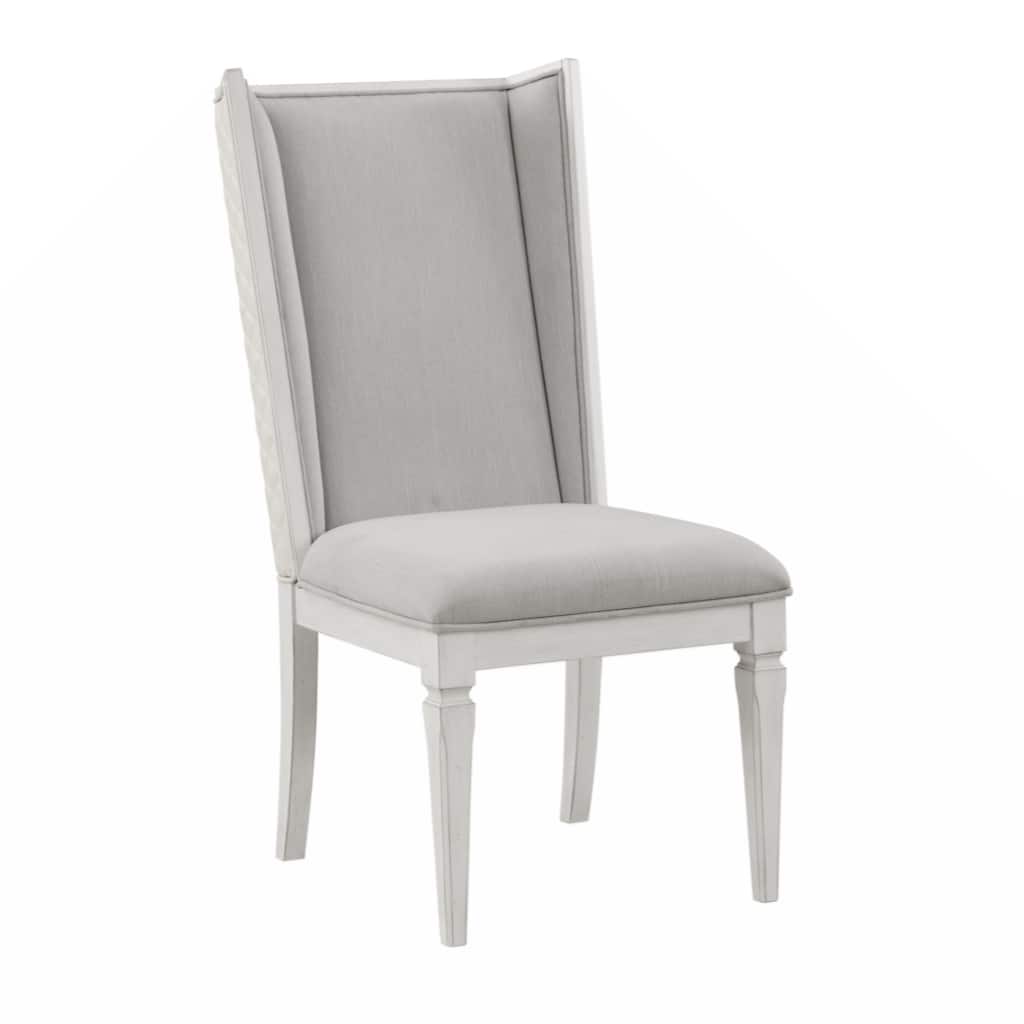 Side Chair (Set-2), Light Gray Linen & Weathered White Finish