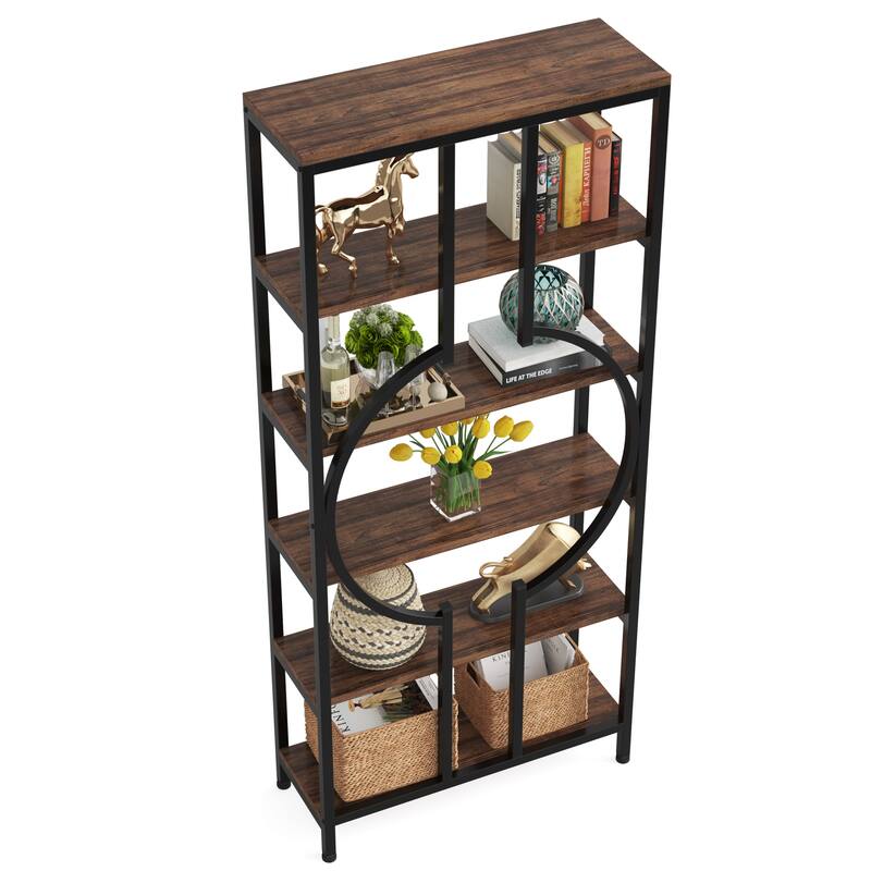 Industrial 71 Inch Bookshelf, 5-Tier Etagere Bookcase Storage Rack Display Shelf for Home and Office - Rustic Brown