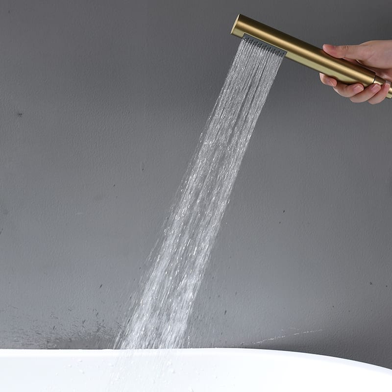 Freestanding Brushed Gold Tub Filler Bathtub Faucet with Handheld Shower