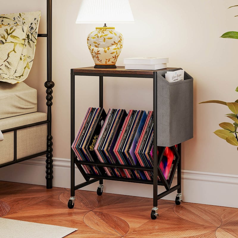 Costway Record Player Stand with Vinyl Record Storage & Side Storage - See Details