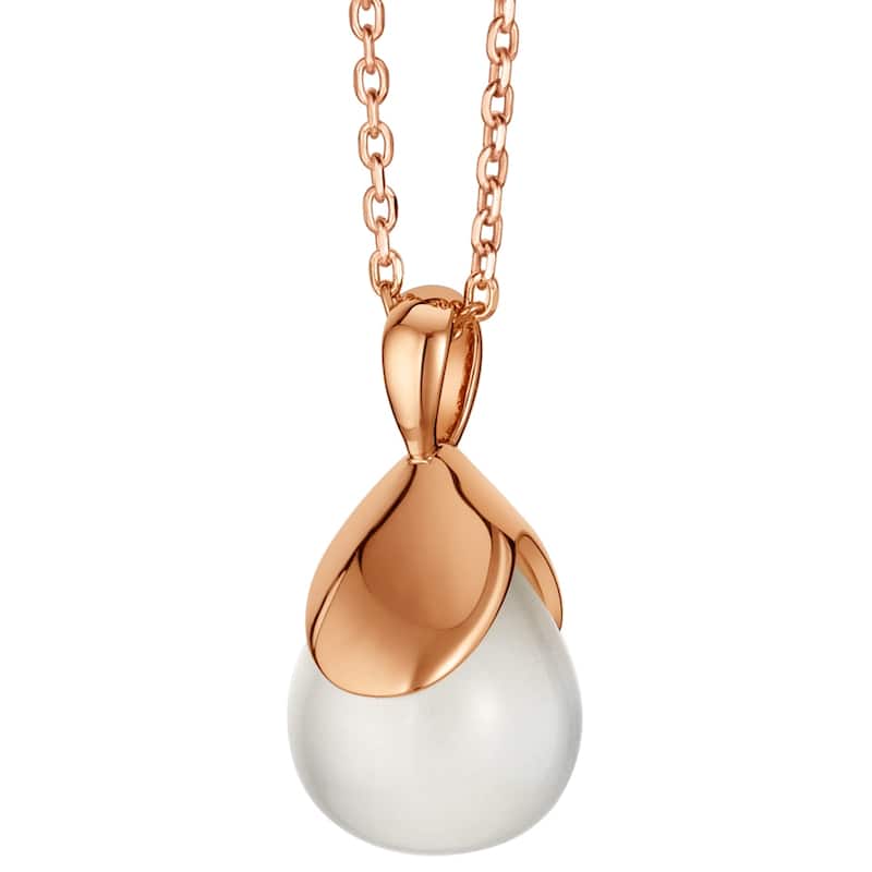 Rose-Tone Sterling Silver Cat's Eye Drop Pendant, Adjustable Chain