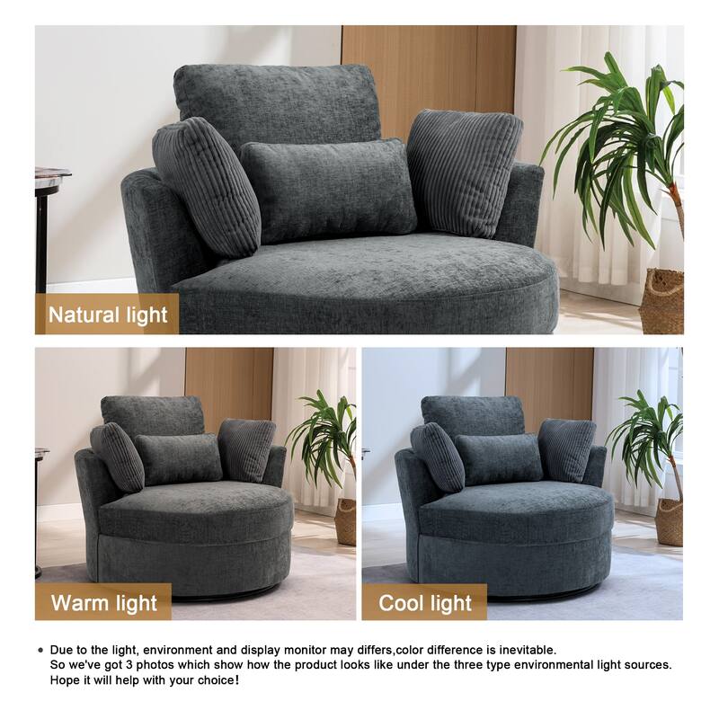 Upholstered Accent Swivel Barrel Armchair Club Chair with Pillows