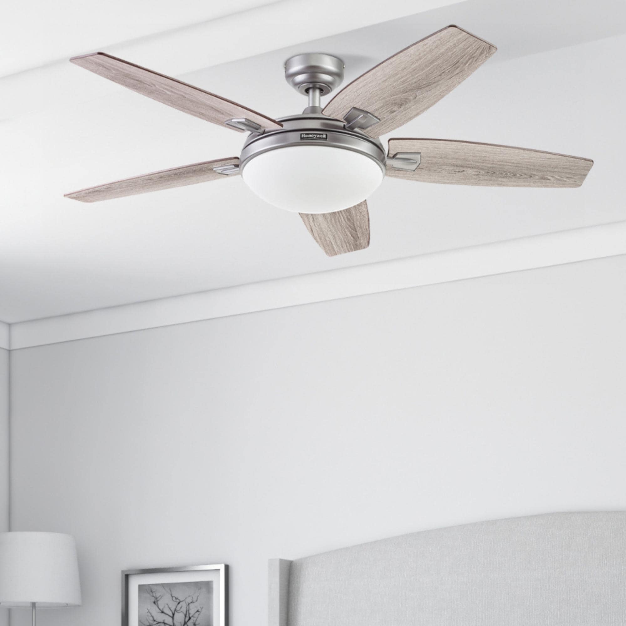 48" Honeywell Carmel Brushed Pewter Ceiling Fan with Integrated Light and Remote