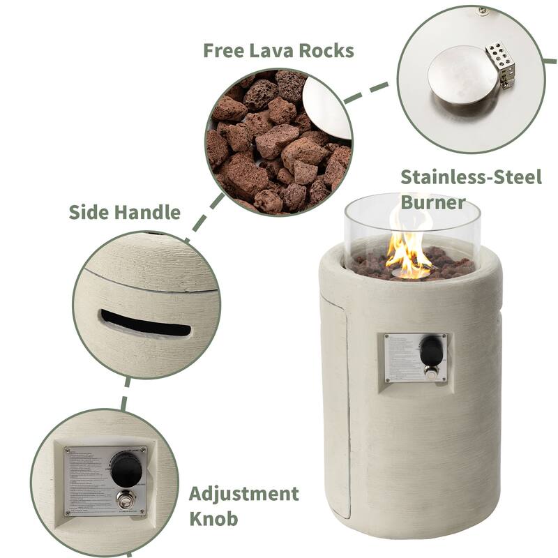 COSIEST 16" Outdoor Column Propane Fire Pit with Glass Wind Guard