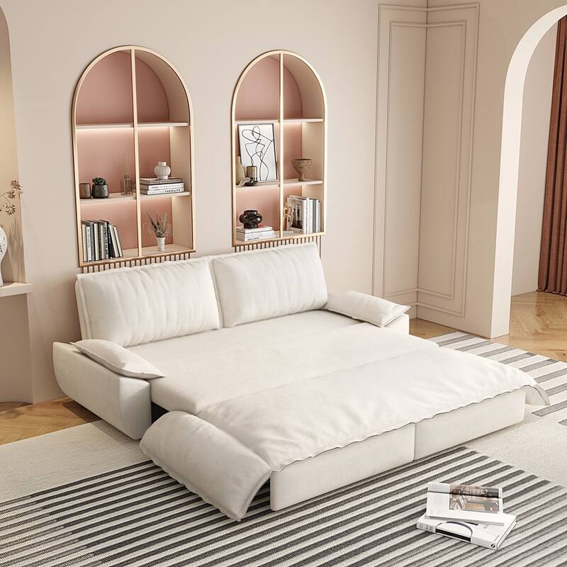 Convertible Sleeper Sofa Multi-Functional Velvet Loveseat Bed - Beige - 73.2"