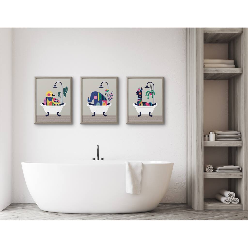 Kate and Laurel Blake Mid Century Modern Duckie in the Tub Framed Printed Glass by Rachel Lee of My Dream Wall