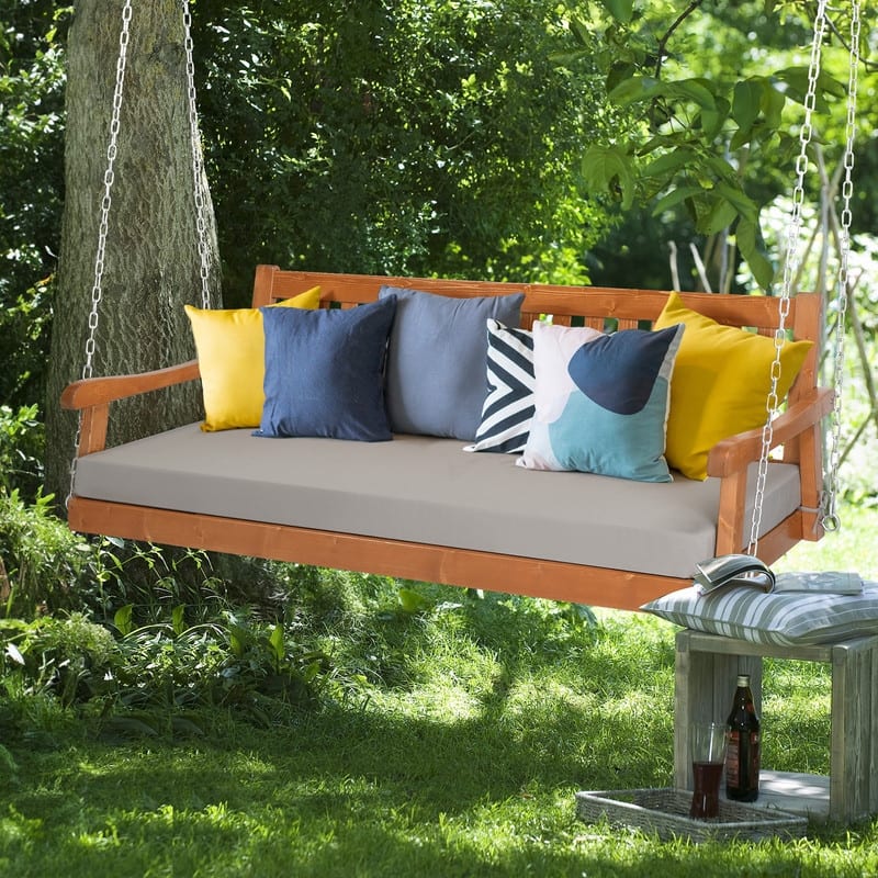 3-person Solid Wood Porch Swing with Cushion