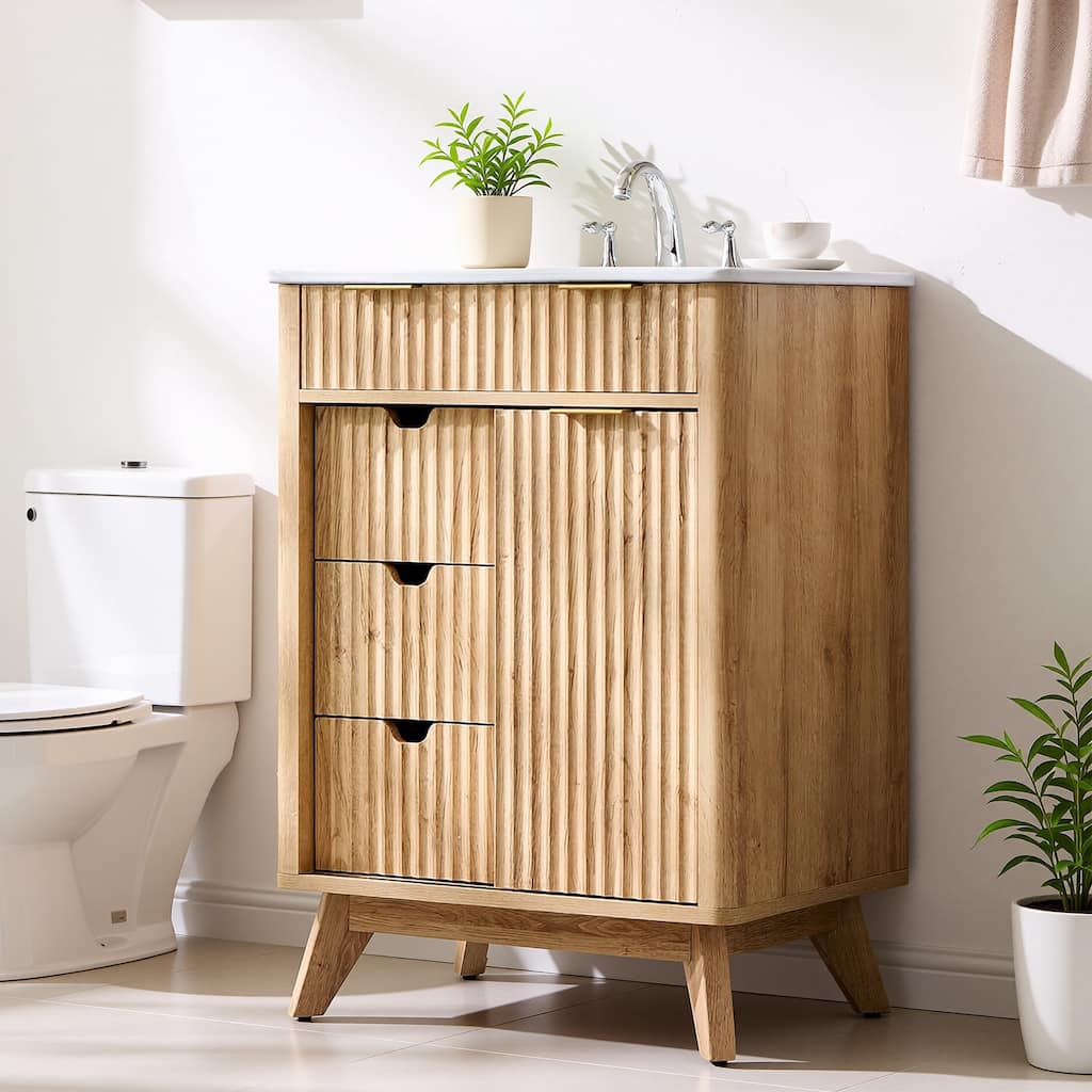 Modern Fluted Bathroom Vanity with Sink Combo, Bathroom Cabinet