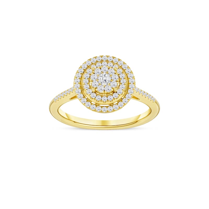 1/4ct TDW Diamond Cluster Halo Engagement Ring in 10K Yellow Gold for Women