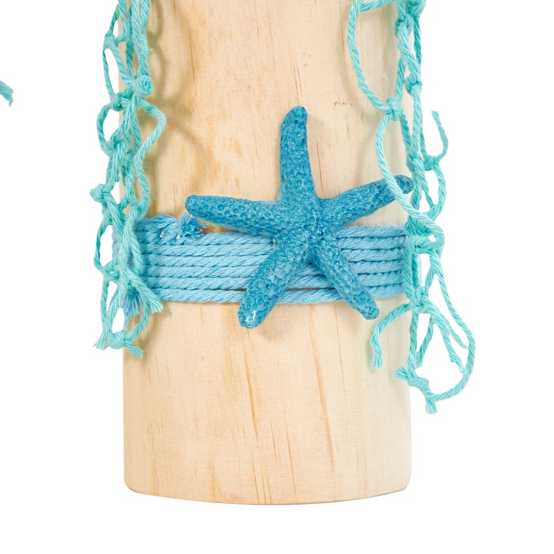 Blue Ceramic Handmade Ombre Sea Life Decorative Sculpture with Cylinder Block Bases and Netting Accents (Set of 3)