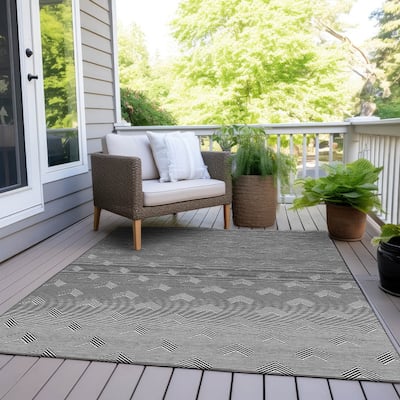 Machine Washable Indoor/ Outdoor Chantille Contemporary Stripe Rug