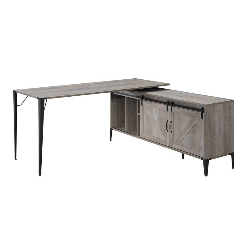 Zakawani Gray Oak & Black Finish Writing Desk with a Cabinet - Gray