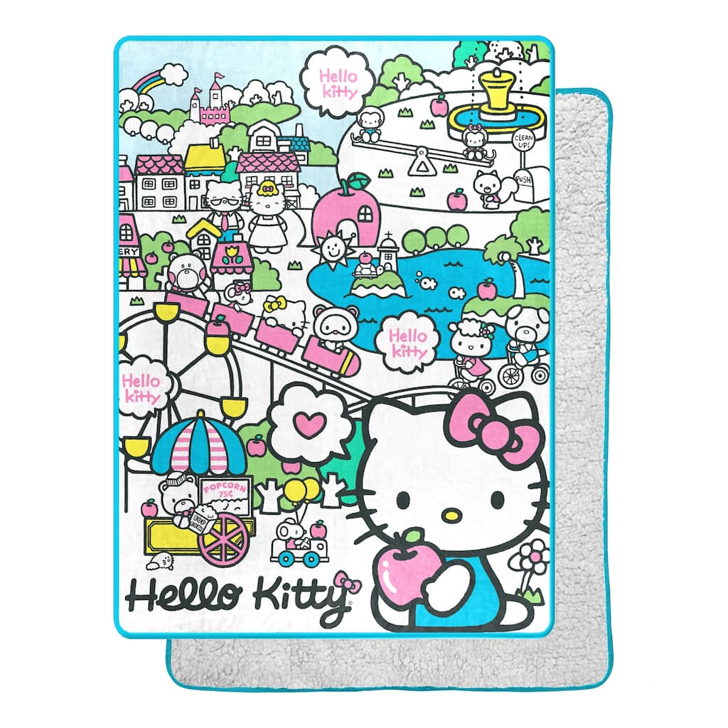 Sanrio Hello Kitty My Cute World Silk Touch Sherpa Throw Blanket Twin Size