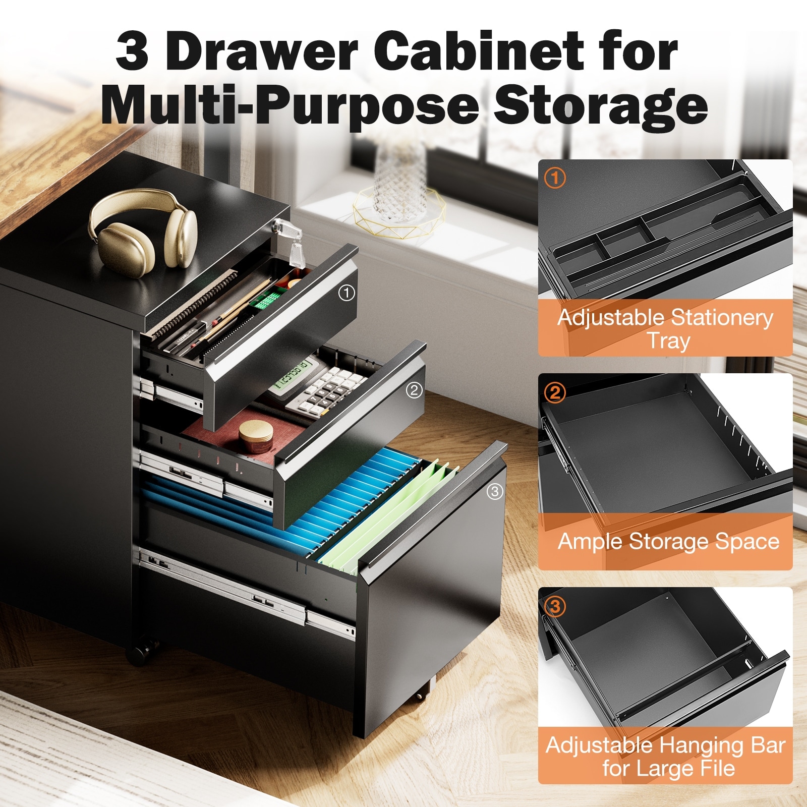 Three-Drawer Cabinet Mobile Storage Cabinet Office Small Drawer