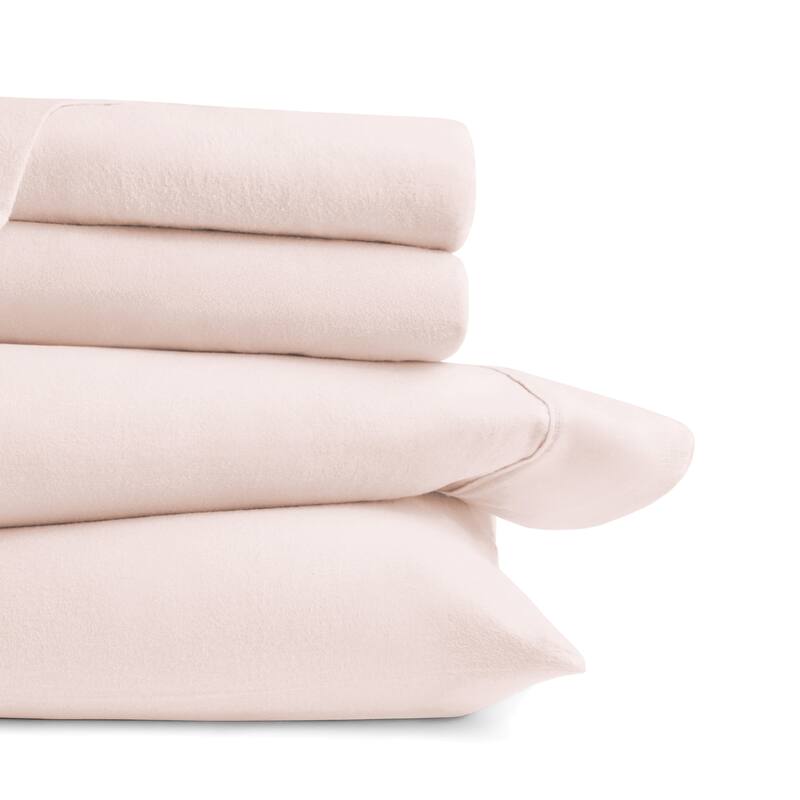 Becky Cameron 4 Piece Solid Cotton Brushed Flannel Deep Pocket Sheet Set - Full - Blush