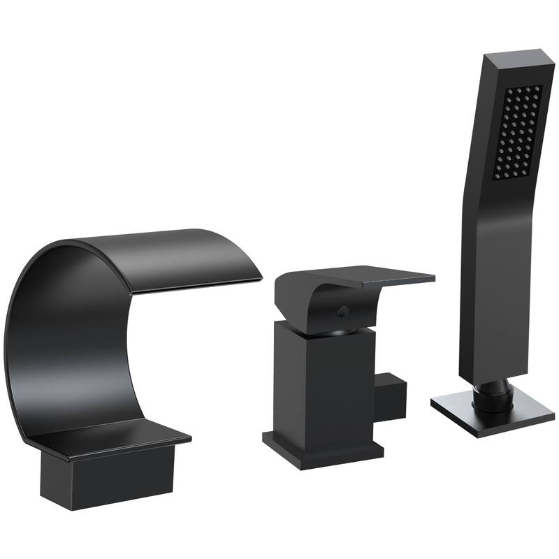 GRANDJOY Shower Faucet Set Deck Mount Bathtub Spout and Handheld Spray Combo High Pressure - Matte Black