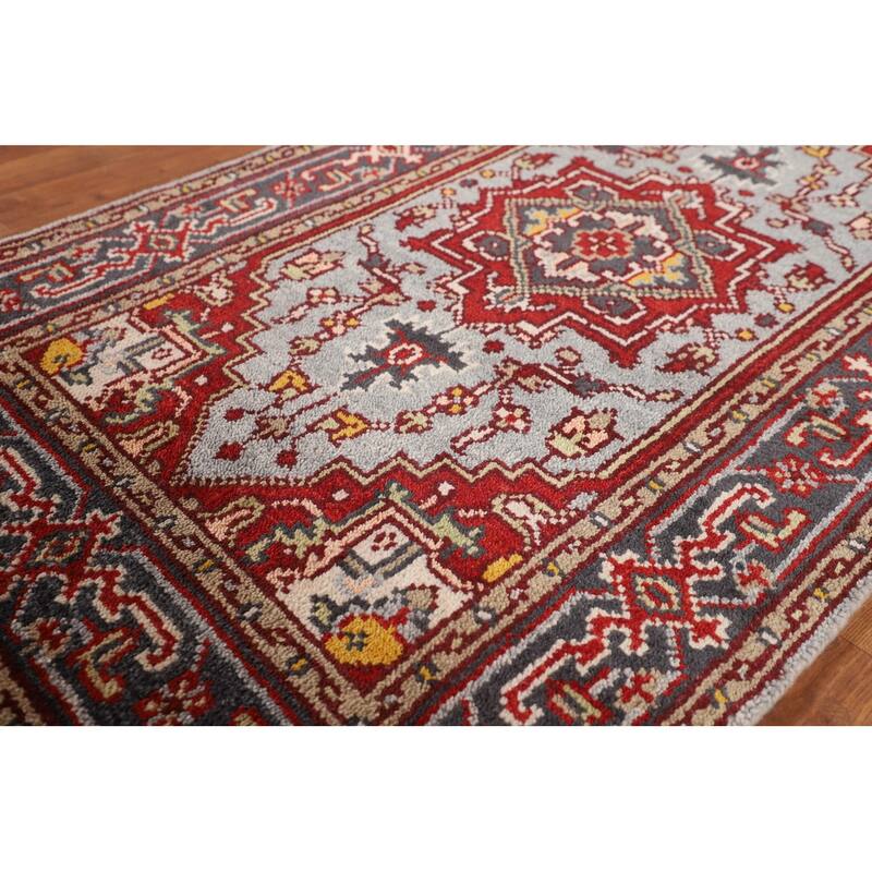 Geometric Heriz Serapi Indian Accent Rug Handmade Wool Carpet - 2'11" X 5'0"