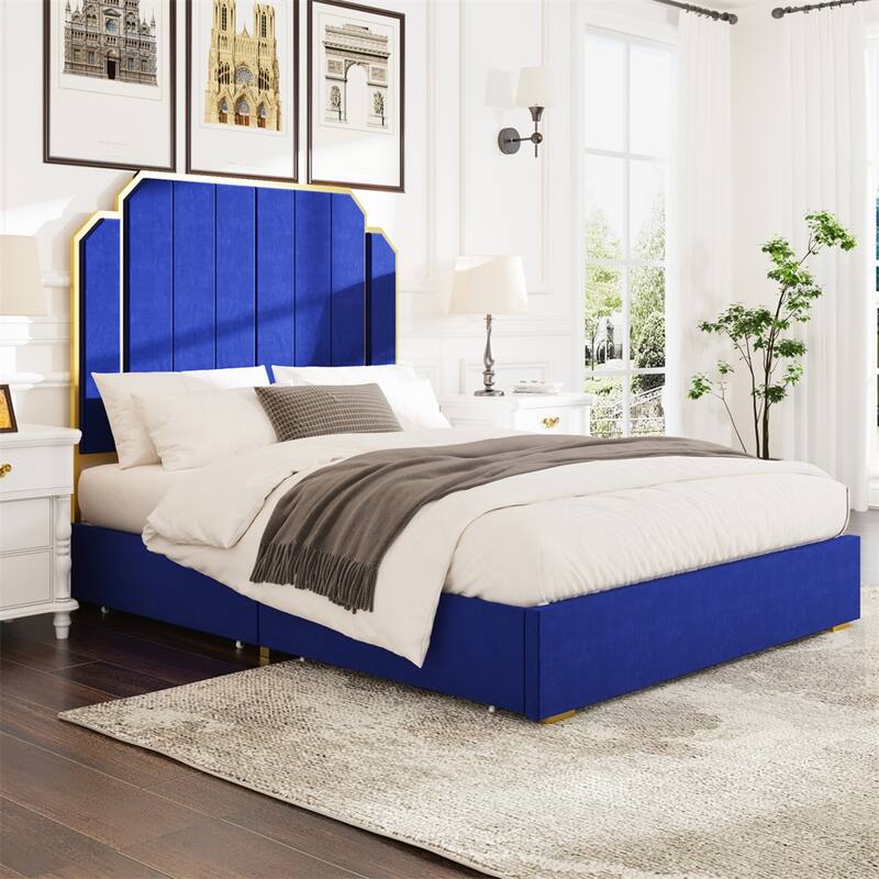 Queen Size Upholstered Platform Bed with 4 Drawers and Legs