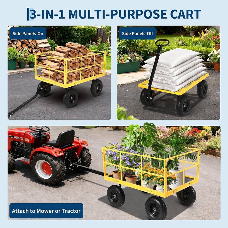 Heavy Duty Outdoor Folding Utility Garden Cart with Removable Sides and Wheels, 1500 LBS Load