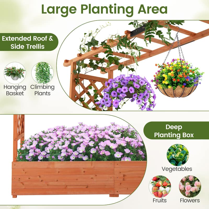 Gymax 2PCS Raised Garden Bed Planter Box w/ Side & Top Trellis for