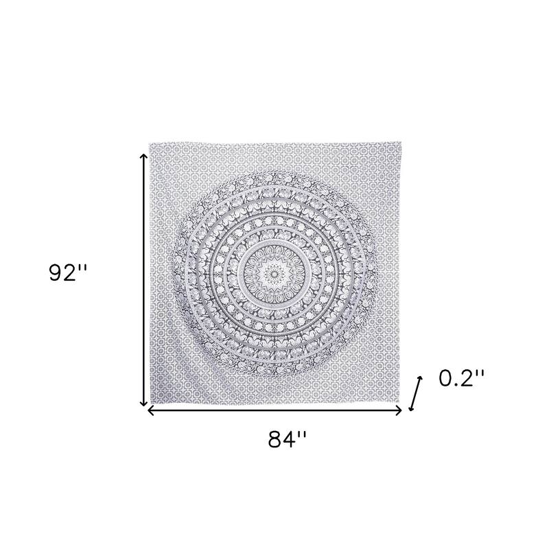 HomeRoots 92" X 84" Black And White Mandala Cotton Hanging Tapestry