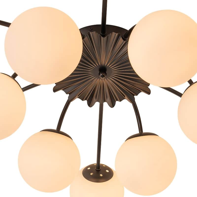 Mid-Century 12-Light Milky Glass Globe Sputnik Ceiling Light - 39in