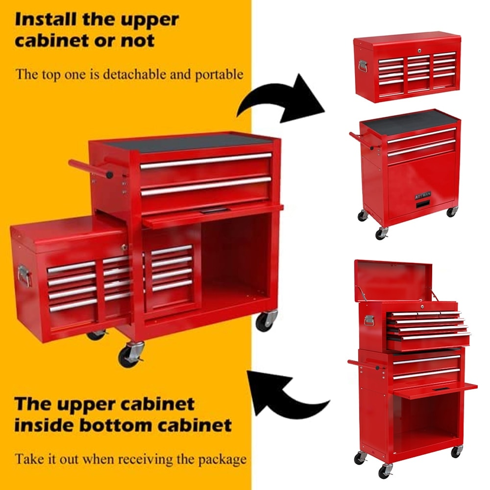 Steel 8-Drawer Rolling Tool Chest Cabinet 4-Wheeled Utility Tool