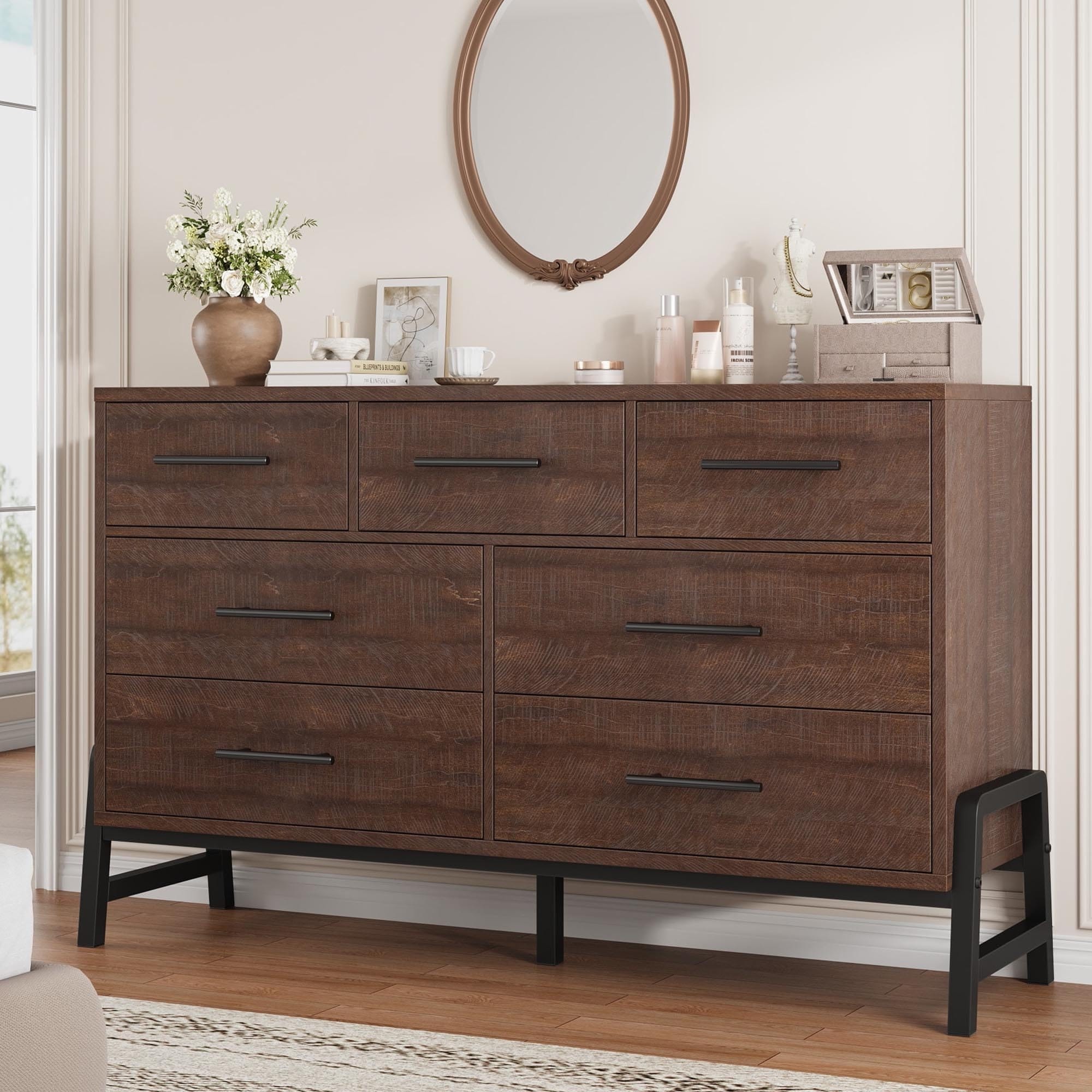 52" 7-Drawer Freestanding Wood Cabinet. Extra-Large Storage Unit for Closet Organization. Living Room. or Entryway