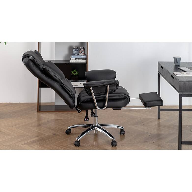 Big and Tall Executive Office Chair with Footrest - 500lbs Capacity, Ergonomic High Back, Leather Recliner with Lumbar Support