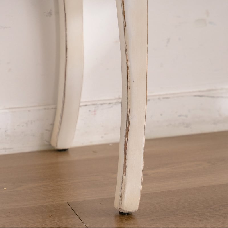 Antique White Console Table with Carved Details, Distressed Console Table, Vintage French Country Entry Table with Curved Legs