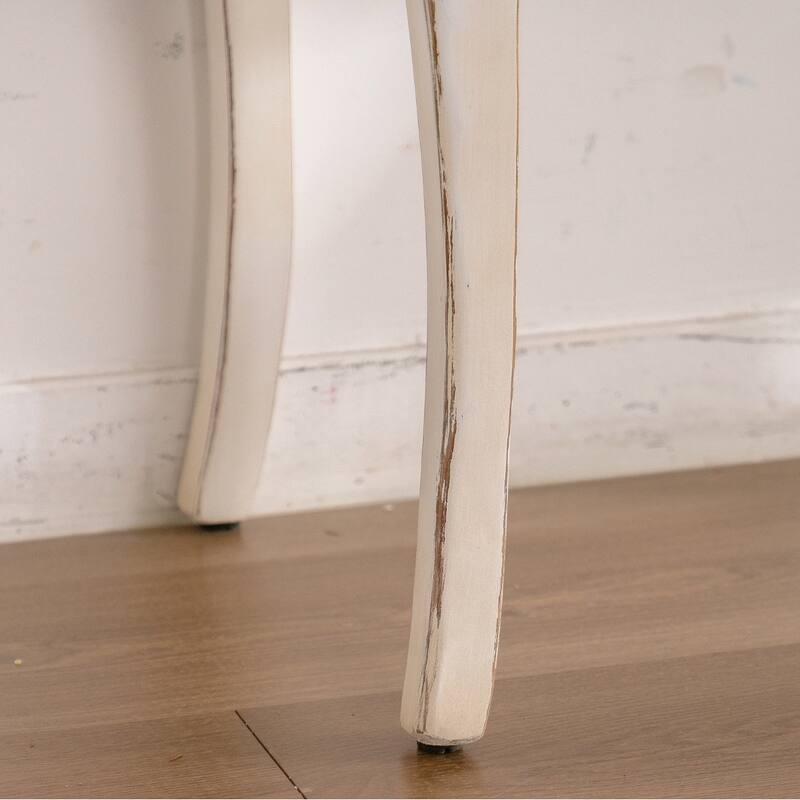 Antique White Console Table with Carved Details, Distressed Console Table,Entry Table with Wood Carvings and Curved Legs