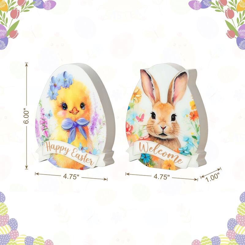 Glitzhome 7.75"/6"H Easter Wooden Patterned Eggs Table Decor Spring Gift