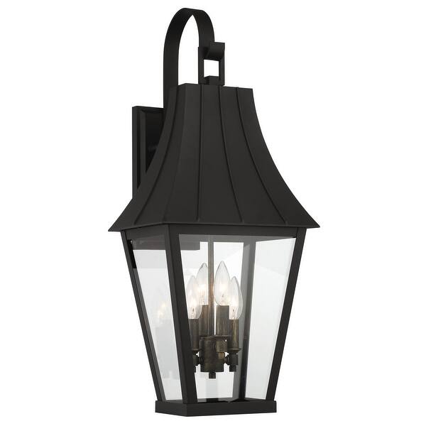 slide 2 of 4, The Great Outdoors Chateau Grande 4 Light 28" Tall Outdoor Wall Sconce Coal / Gold