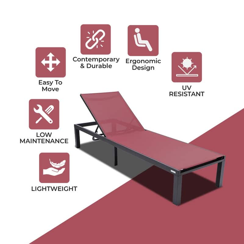 Marlin (Set of 2) Modern All-Weather Patio Chaise Lounge Chair with Powder-Coated Aluminum and 4-Position Adjustable Recliner