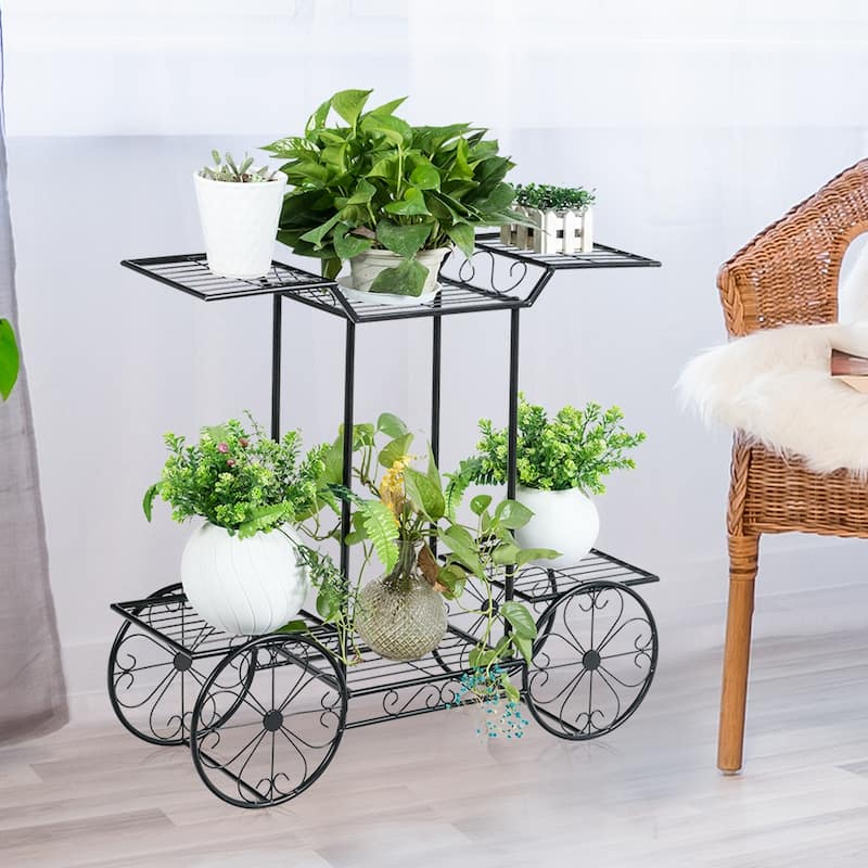 6-Tier Garden Cart Stand Flower Rack Display Decor Flower Pot Plant - See Details