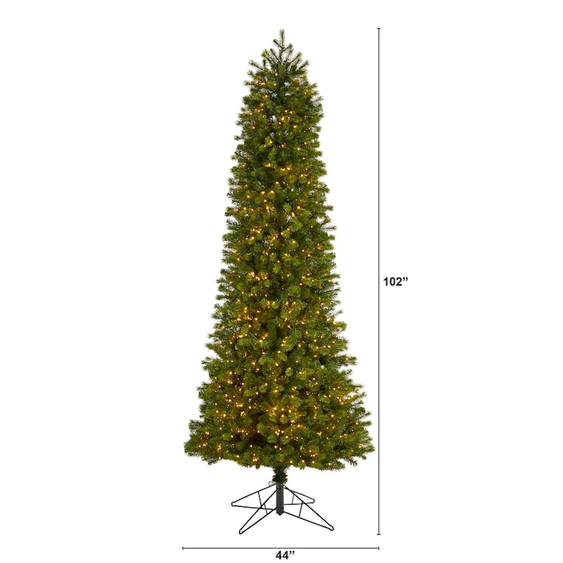8.5ft. Slim Mountain Spruce Artificial Christmas Tree with 900 Warm White Micro LED Lights & Remote - Elegant Tall Display