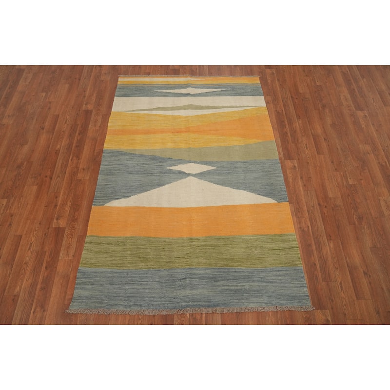 Hand Woven Oriental 100% Wool Carpet Southwestern Modern Multi-Colored Kilim Area Rug - 6' 1'' X 4' 1''