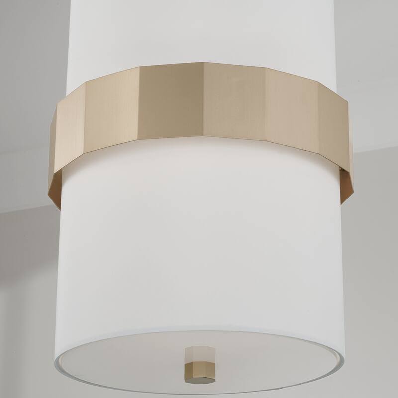 Sutton 2-light Soft Gold Drum Pendant w/ White Fabric Shade & Frosted Glass Diffuser