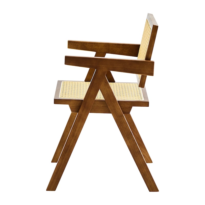 2 Piece Rattan Solid Wood Kitchen Dining Chair with Cushions, Backrests, Armrests for Dining Room Kitchen Living Room Bedroom