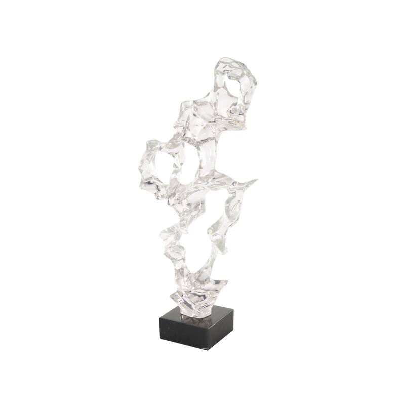 Clear Resin Abstract Decorative Sculpture with Black Square Base